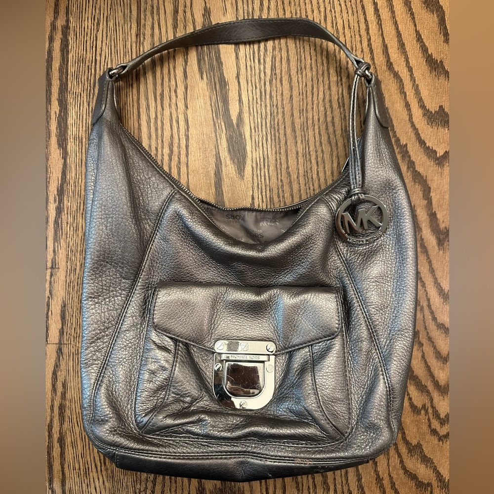 Michael Kors pewter Leather Hobo Shoulder Bag